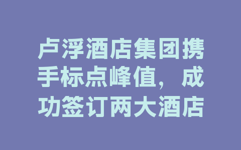 卢浮酒店集团携手标点峰值，成功签订两大酒店项目合作协议